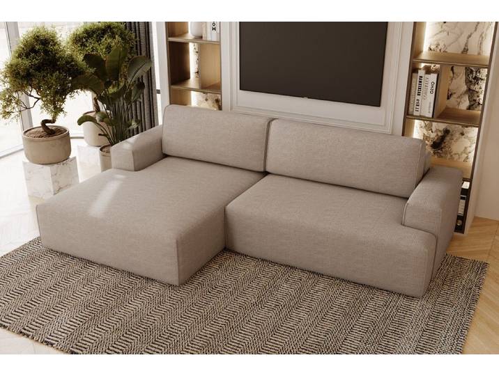 Designer Ecksofa Siena Bouclé mit Schlaffunktion und Stauraum - Schwarz - Links - Bouclé - Luxusbetten24