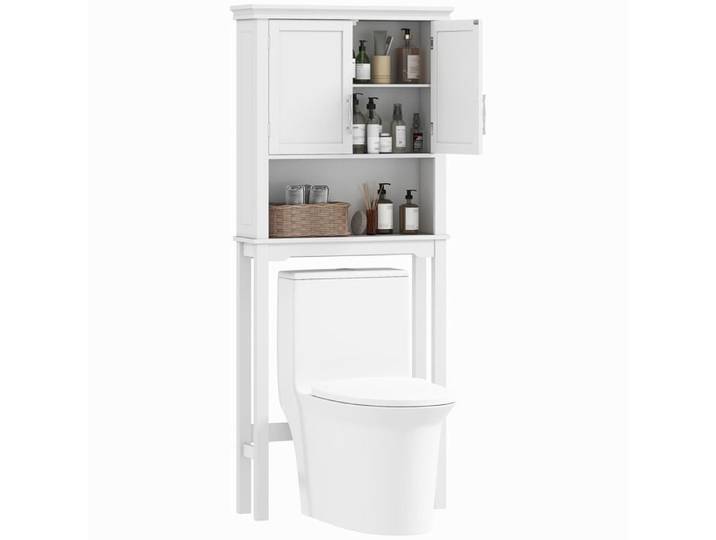 Gain de place meuble WC au-dessus des toilettes avec placard double porte étagère réglable et niche blanc