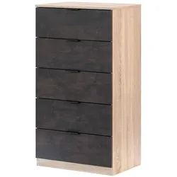 Dmora Kommode mit Schubladen Mesquite, Wöchentlich mit 5 Schubladen, Kommode für Schlafzimmer, Moderne wöchentlich, 60x40h110 cm, Eiche und Anthrazit