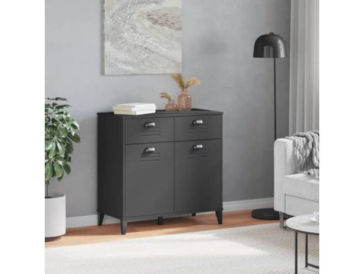 KTHLBRH Anrichte VIKEN Anthrazit 80 x 40 x 80 cm Holz mehrschichtig Industrielles Design, 2 Schubladen und 2 Türen, 4 Kunststoffgriffe, Flurmöbel