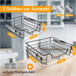 Kesser Teleskopschublade Küchenschublade Küchenschrank, Küchen Organizer, Silber