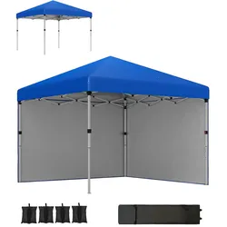 Outsunny Pop-up-Pavillon UPF 30+ 2 Seitenwände Sandsäcke Rolltasche höhenverstellbar 3x3m/Blau