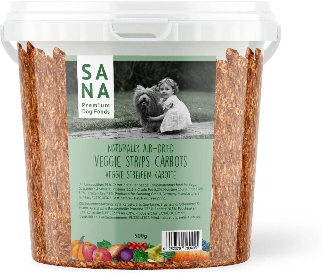 Sanadog Snack Vegetali per Cani Strisce di Carota 500 g