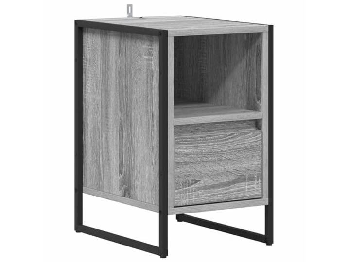 KUPTYERFG Nachttisch Graues Sonoma 39,5 x 30 x 50 cm mit Schublade Kompakter Tisch im Industrie-Design fuer Schlafzimmer und Wohnraum. Bietet praktischen Stauraum durch eine Schublade.