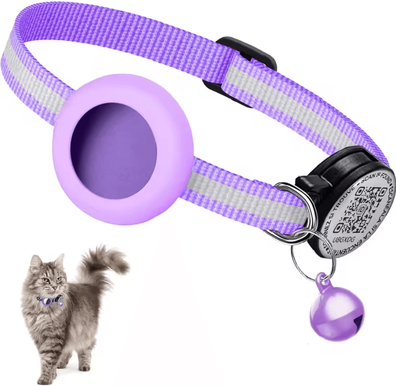 Inspire Curations SafeTrack GPS Cat Collar With AirTag Holder purple no Airtag Locator