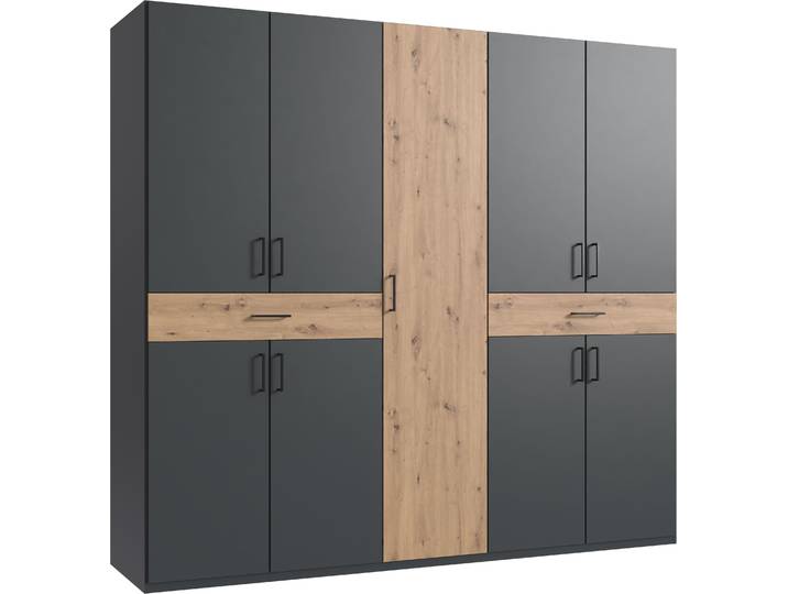 Drehtürenschrank WIMEX Tibet Kleiderschrank mit sehr viel Stauraum, große Farbauswahl , grau (graphit, absetzung artisan eiche nachbildung), B:225cm H:208cm T:58cm, Holzwerkstoff, Schränke, Drehtürenschrank, mit jeweils 2 Schubladen auf bequemer Zugriffshöhe, in 3 Breiten