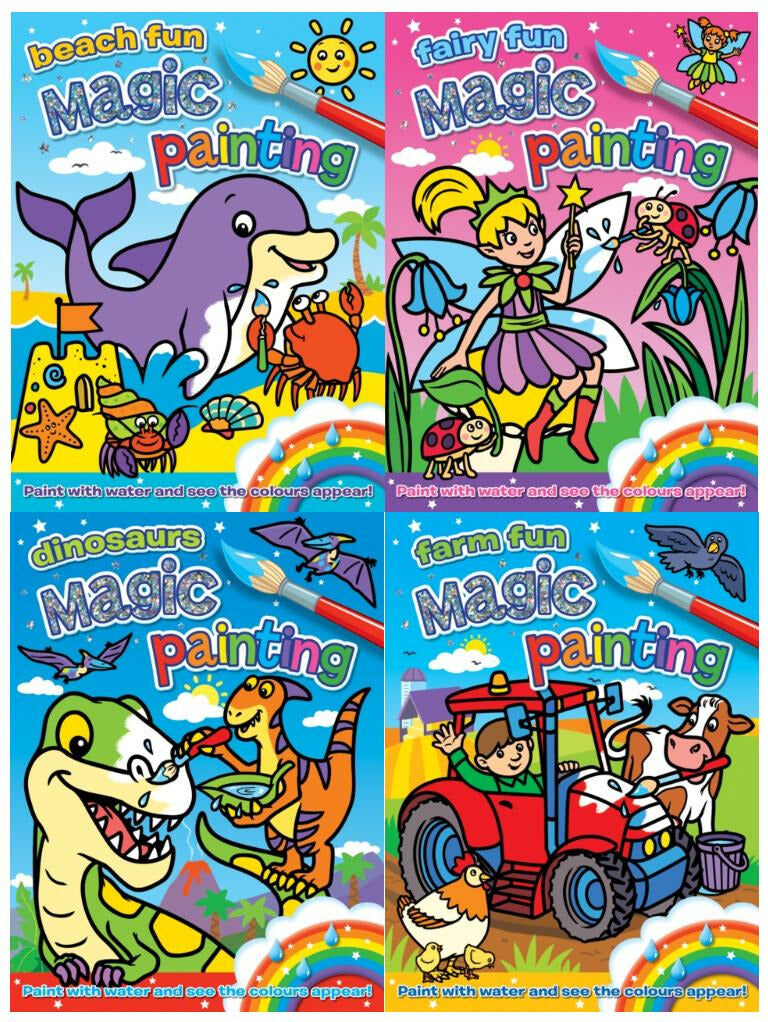 Award Publications Childrens Magic Colour Painting Collection 4 Books Set Fairy, Dinosaur, Farm, Beach