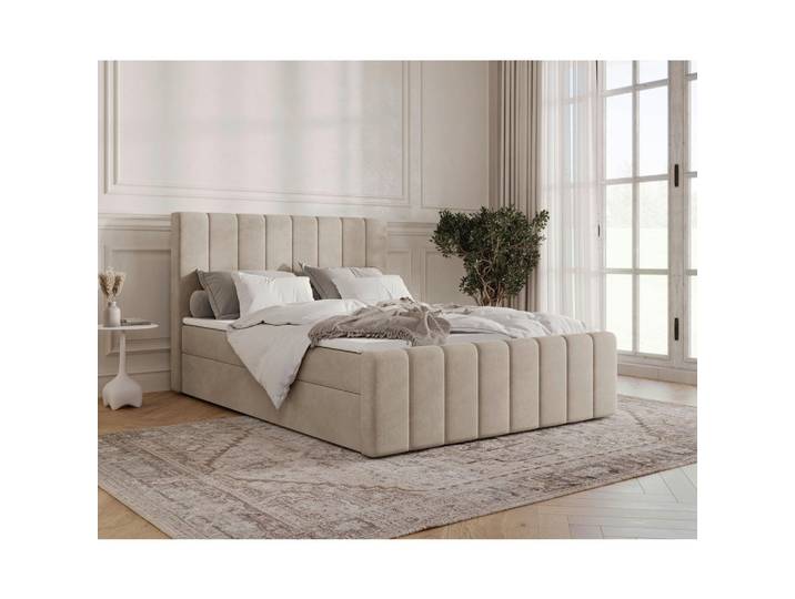 Livetastic Boxbett, Beige, Kunststoff, Kiefer, H2 + H3, Höhe ca. 20 cm, 180x200 cm, Bettkasten, gepolstertes Kopfteil, Stoffauswahl, in verschiedenen Größen erhältlich, Schlafzimmer, Betten, Doppelbetten