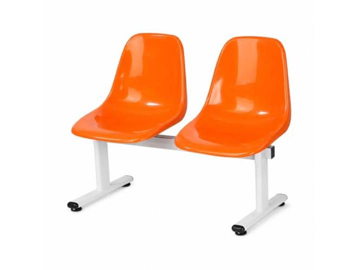 2-Sitzer Wartezimmerbank, Wartebank mit Kunststoffsitzen und Stahlgestell Moderne Bunte Sitzbank für Büro, Praxis, Empfangsbereich, Lobby, Terrasse und Außenbereich(Orange)
