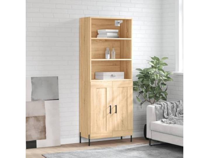 Weißes Highboard fürs Wohnzimmer: Stabiles Highboard mit Wandhalterung, Elegantes mit Schließtüren aus Holzwerkstoff mit Metallfüßen