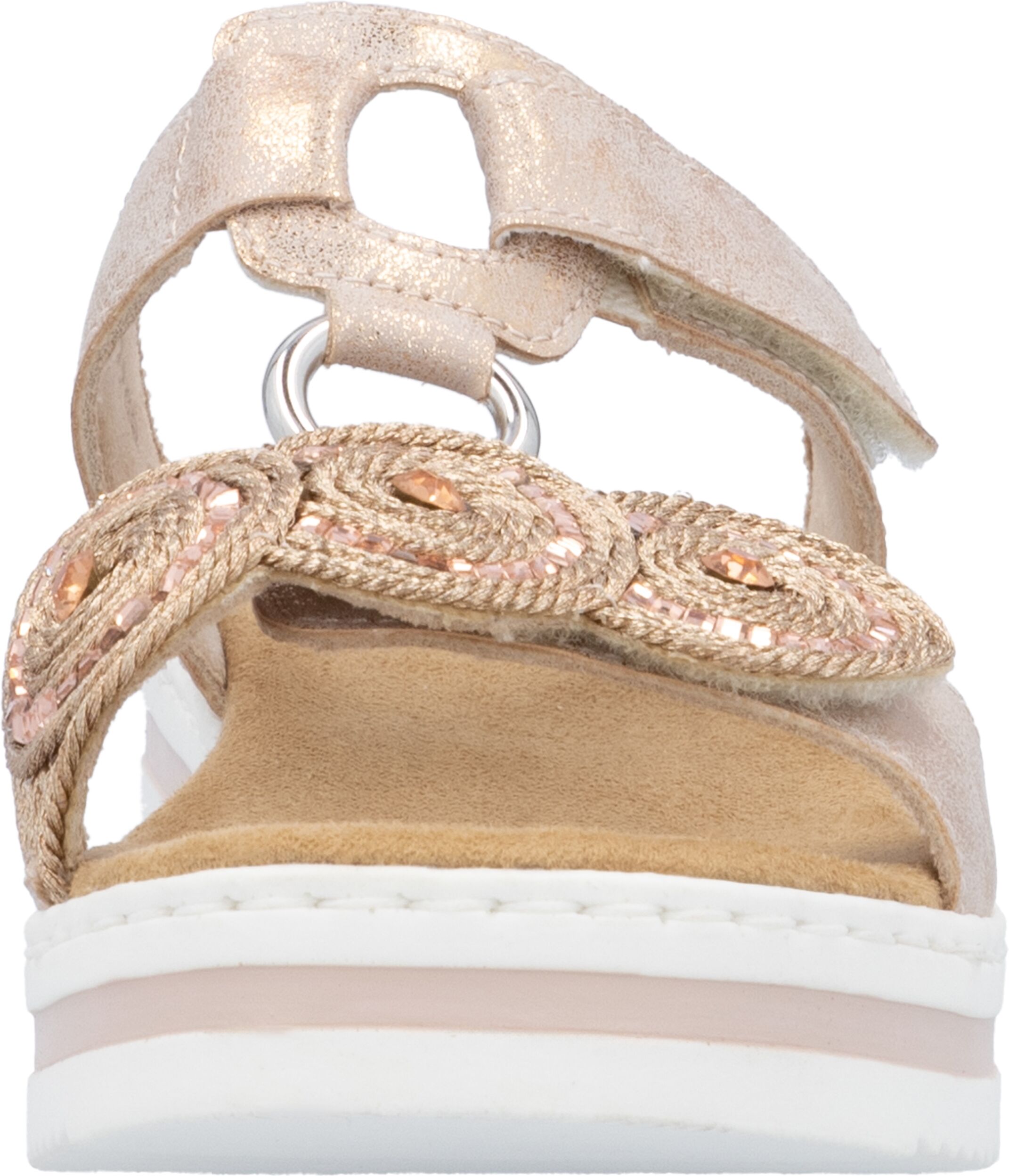Pantolette RIEKER, Damen, Gr. 41, Textil, roségoldfarben, Lederimitat, metallic, Schuhe Pantolette, Sommerschuh, Urlaubsschuh mit Glitzersteine, Metallic-Optik