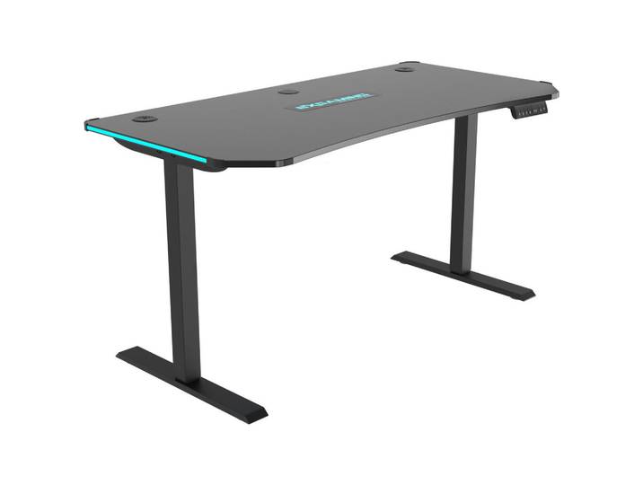 BX Gaming Gaming-Tisch, Schwarz, Metall, Kunststoff, Holzwerkstoff, rechteckig, eckig, 70x73-118x140 cm, höhenverstellbar, Memoryschalter, Büromöbel, Schreibtische, Gaming-Tisch