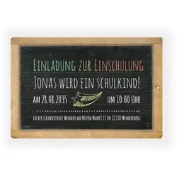 Einladungskarte Einschulung: Retro Schreibtafel mit Foto in Schwarz