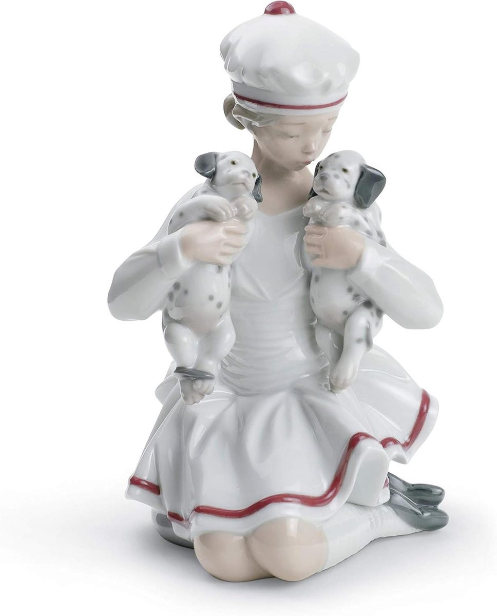 Handgemaakt porseleinen dierenfiguur decoratie in wit en rood