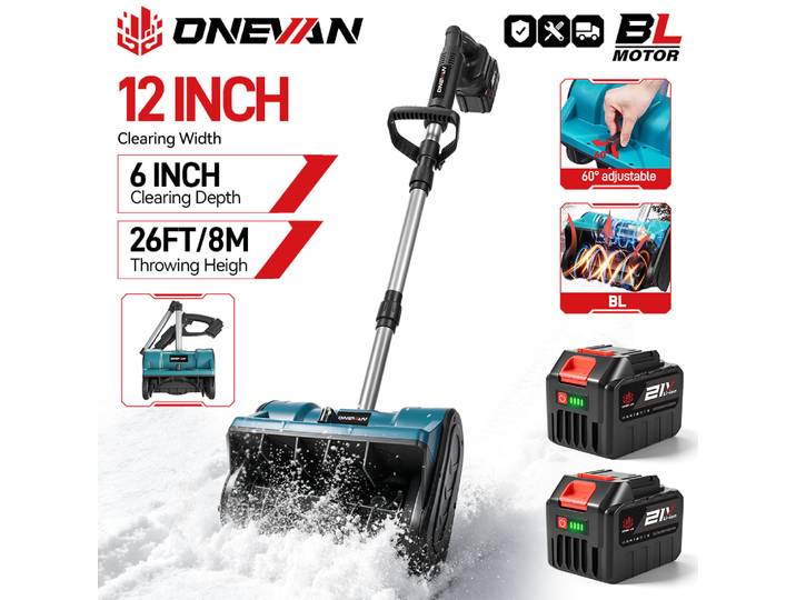 Pelle à neige électrique sans balais ONEVAN, balayeuse à neige sans fil, chasse-neige, outil de nettoyage de neige pour cour et rue, compatible avec batterie Makita 18V