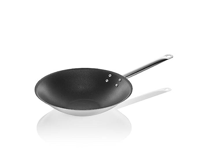 WAS Germany Wok mit PTFE Antihaftbeschichtung und abgeflachtem Boden, Ø 38 cm, Chromnickelstahl 18/10