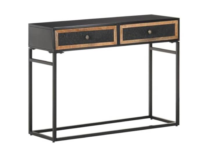 GPWERSDF Konsolentisch 100x35x75 cm Massivholz Mango Handgefertigt, 2 Schubladen, Pulverbeschichteter Eisenrahmen, Industrieller Stil