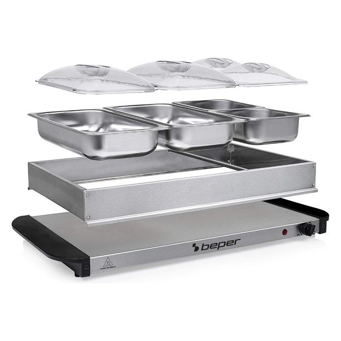 Beper P101tem002 Buffet Warmer with 4 Removable Trays and Hot Plate Base (BEPER)
