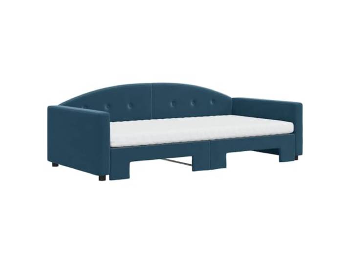 KTHLBRH Ausziehbares Schlafsofa aus blauem Samt, 222 cm, mit 2 Matratzen Gestell aus Holz und Metall, Lattenrost-Design, 2-in-1, für Wohnzimmer, Kinderzimmer