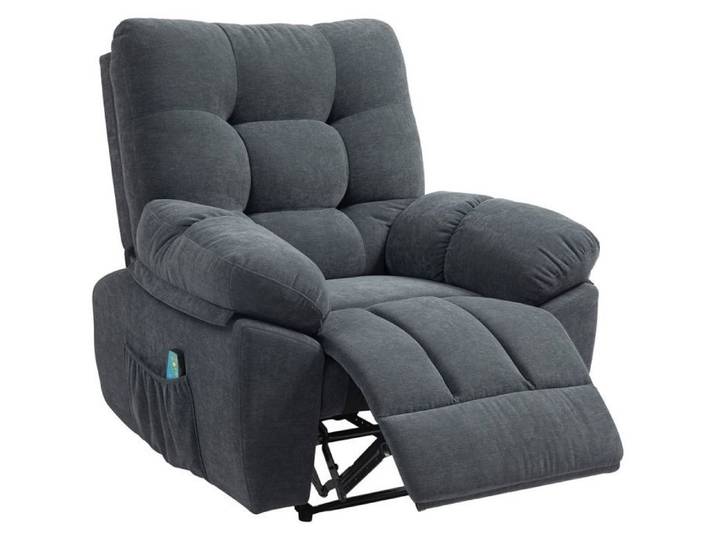 Fauteuil inclinable fauteuil massant avec 8 points de vibration repose-pieds réglable poche latérale Gris