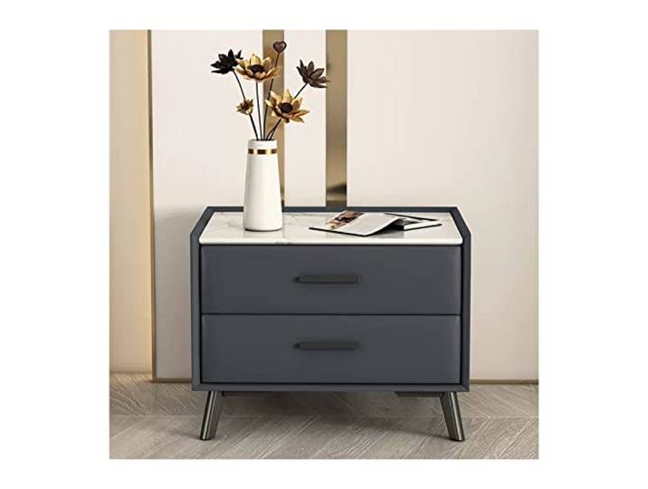 YANG11FAN Vielseitig Moderner Nachttisch aus Kunstleder Schiefer Rechteckiger Holzschrank, Schlafzimmerspind, 2 Schubladen (grau)(L50xD40xH45cm)