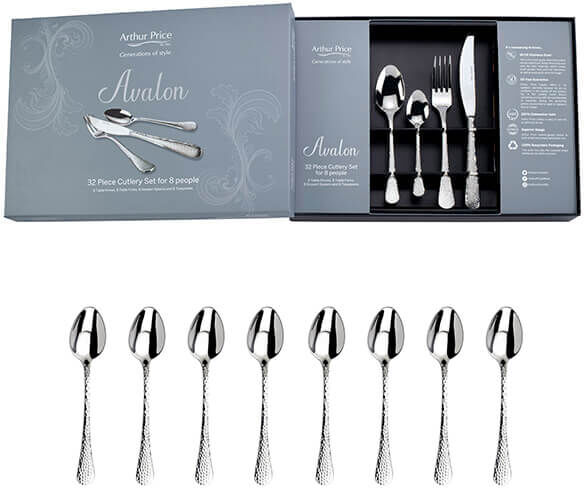 Arthur Price Avalon 32 Piece Cutlery Box Set FREE Extra 8 Tea Spoons