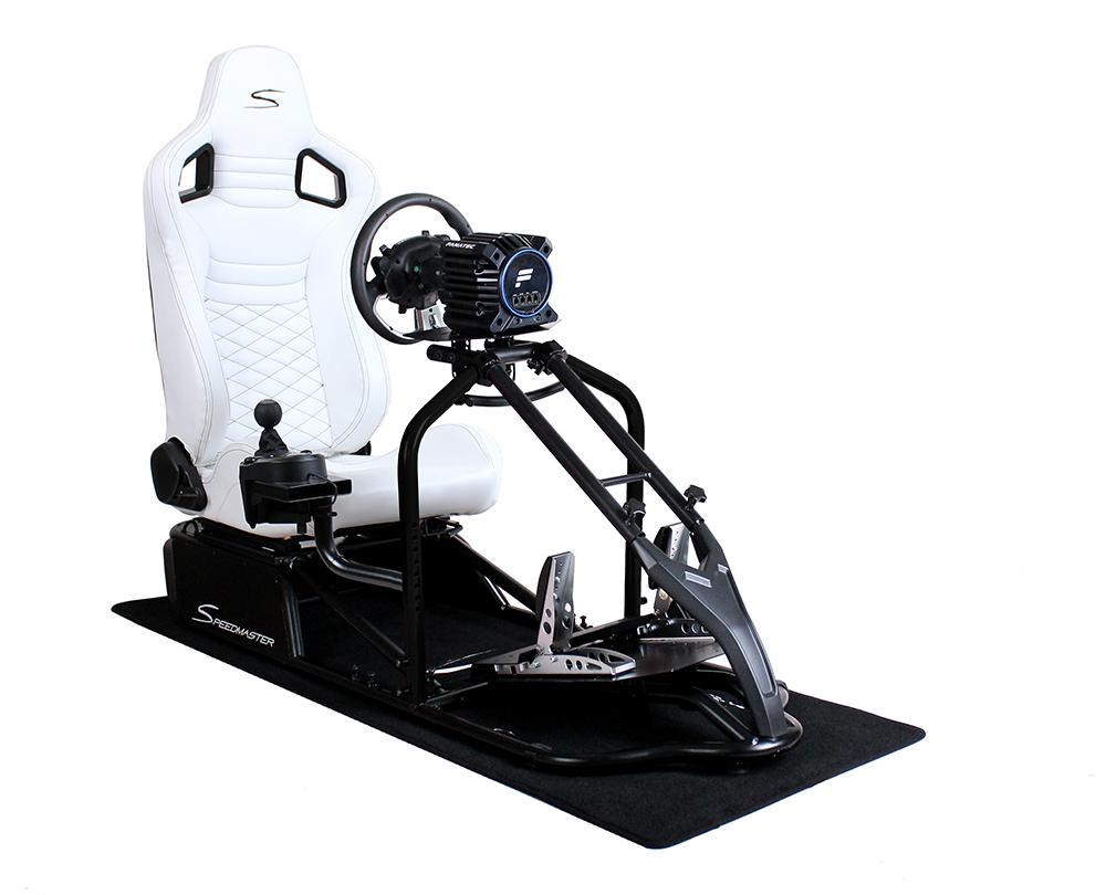 SIM Racing Cockpit Seat Pro Sim Rig SCHWARZ | Gaming Simulator Cockpit | Rennsimulator Lenkradständer Leder Optik Weiß