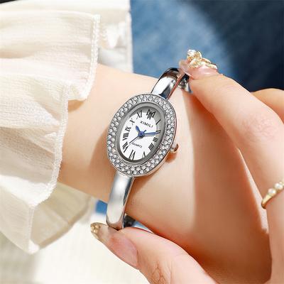 Fusion Finds Luxury Women's Bracelet Watch With Oval Roman Dial & Quartz Movement silver White