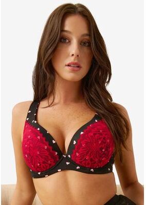 Plus Size Women's Lace T-Shirt Bra by Amoureuse in Black Scattered Hearts (Size 38 C)