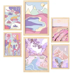 POSTER Set Mit 6 Ungestörte Natur A3 & A4 Rahmen Aus Hellem Holz
