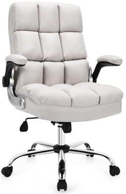 Costway Adjustable Swivel Office Chair with High Back and Flip-up Arm for Home and Office-Beige