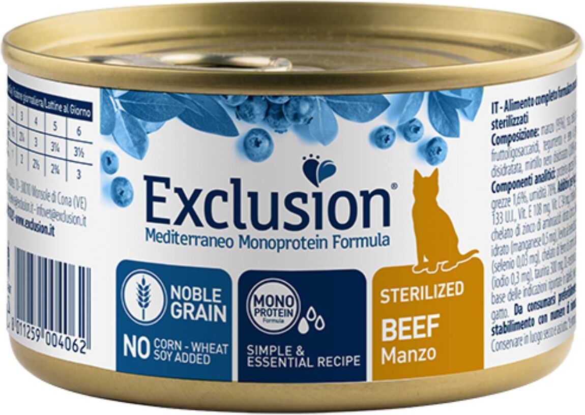 Exclusion Mediterraneo Cat Sterilized Manzo Alimento Umido per Gatti Sterilizzati 85 g