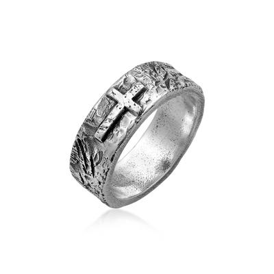 Silberring HAZE & GLORY "Ring Bandring Kreuz 925 Silber" Gr. 62, silber, Fingerringe, Herren, 62, Silber 925 (Sterlingsilber), Silberring