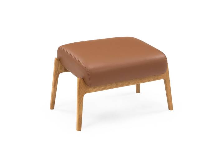 Leno Fußhocker, Eiche natur Leder Cognac