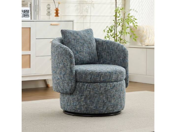 Fauteuil Pivotant 72x66.5x76 cm à 360° avec Rangement - Fauteuil Moderne - Chenille Bleue - Dossier Rembourré - Base Ronde
