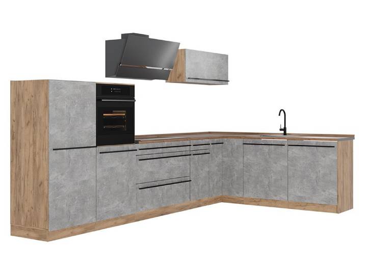 Eckküche Vicco R-Line Beton/Goldkraft Eiche 347 x cm Arbeitsplatte Goldkraft Eiche, Model 67606