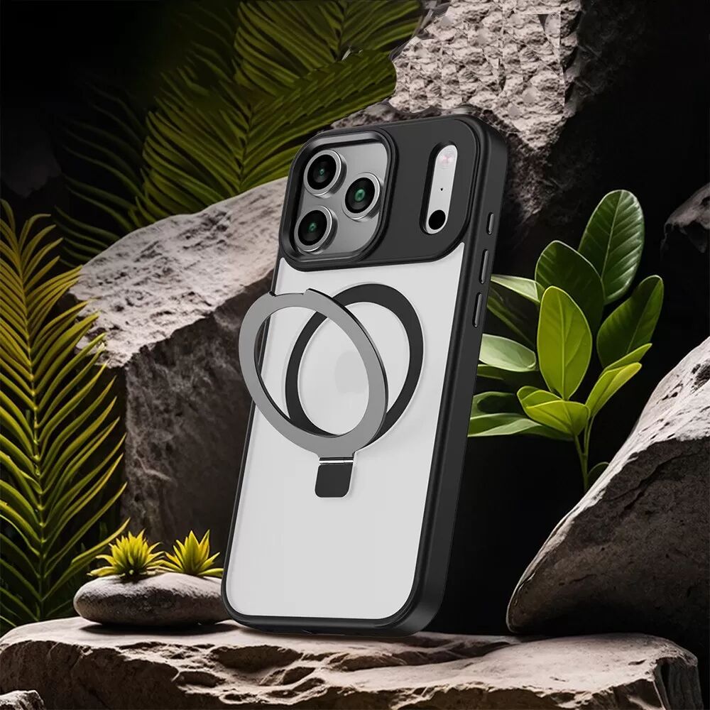 INF Schwarze magnetische Ständerhülle kompatibel mit iPhone 17 – Stoßfest, Anti-Fingerabdruck