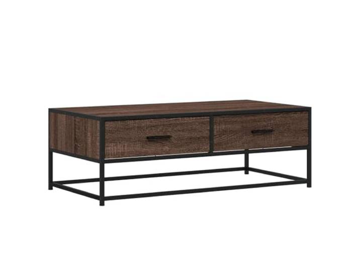 fsahslih Couchtisch Braun Eichen-Optik 100x50x35 cm Metall Holzwerkstoff Industrieller Beistelltisch mit Ablage für Wohnzimmer, geeignet für Zeitschriften und Deko auf stabilem Metallgestell.