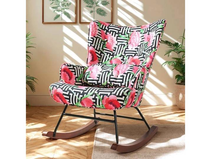Fauteuil à Bascule HOMEMiYN - en Motif Floral Avec une structure métal robuste