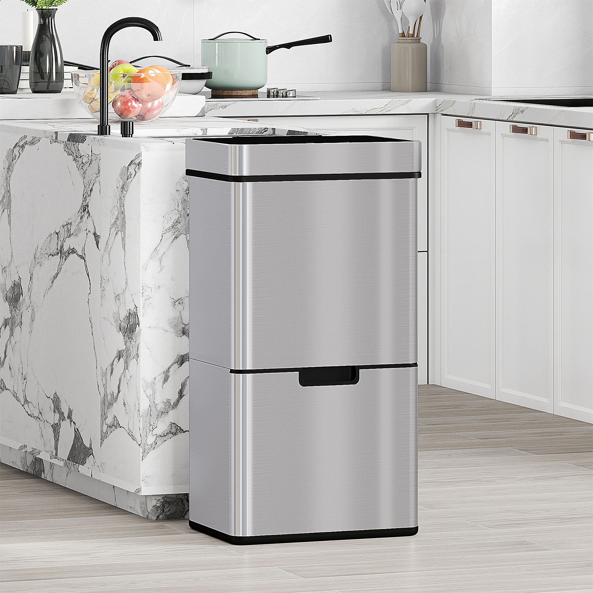 Homcom Pattumiera Automatica 72L con Sensore Infrarossi, 3 Scomparti e Coperchio Rimovibile, Acciaio e ABS, 42x30x81cm Aosom