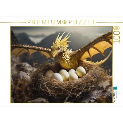 CALVENDO Puzzle Ein gelber Drache bewacht sein Nest | 1000 Teile Lege-Größe 64x48cm Foto-Puzzle für glückliche Stunden