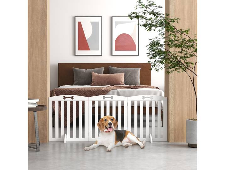 PawHut Barrière Pliable Chien 155x30x61cm Blanc Antidérapante