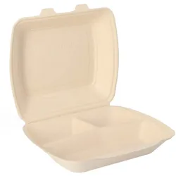 Nette 200 Bio Menüboxen Zuckerrohr natur 3-geteilt 240x195x72mm