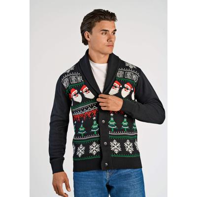 Cardigan LINDBERGH "Cardigan Relaxed Fit", Herren, Gr. S, bunt (schwarz), Obermaterial: 100% Polyacryl, Jacquardmuster, Strickjacken