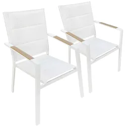 Oviala Business Satz von 2 Gartenstühlen aus Aluminium und weißem Textilen