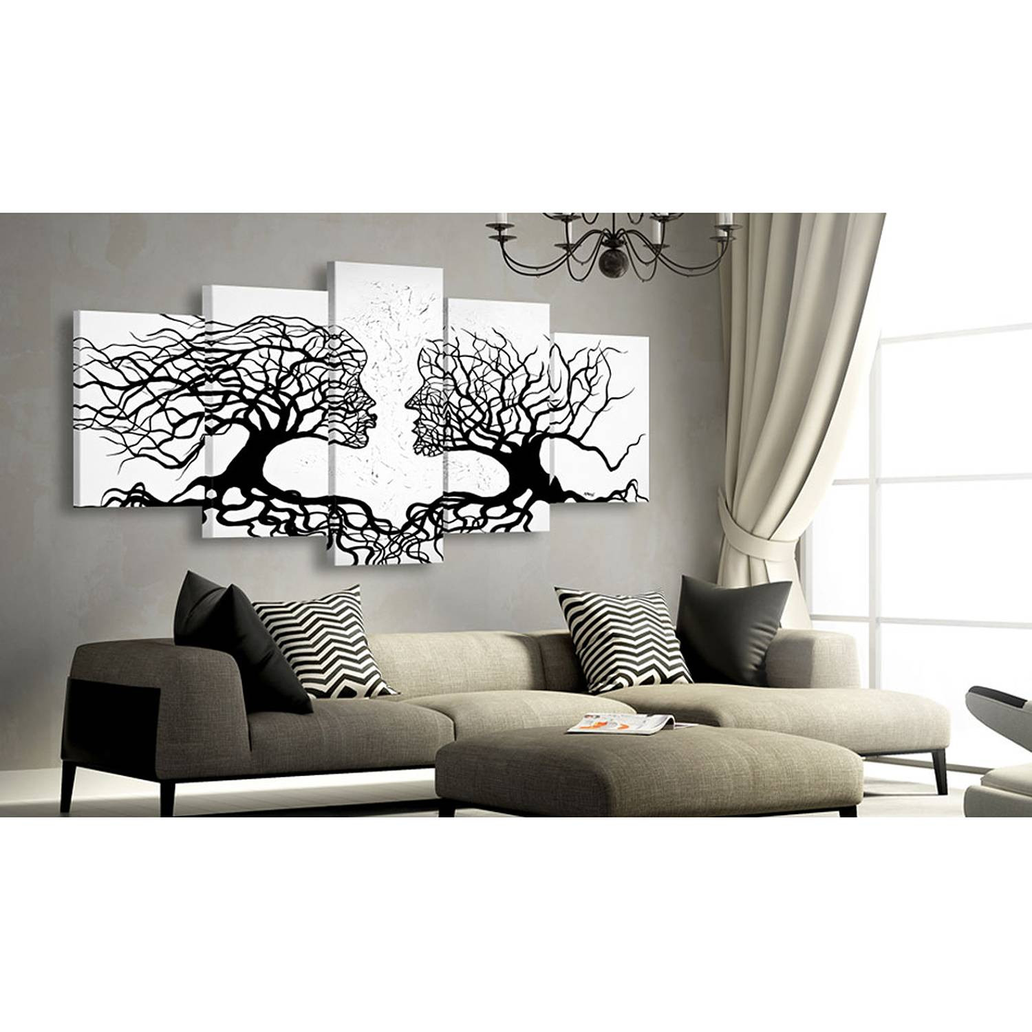 home24 Abstracte Canvas Wanddecoratie The Kiss of The Wind, Beige/Wit, 200 x 100 cm