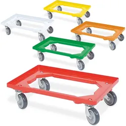 BRB Set, 5x Logistikroller/Kistenroller für Behälter 600 x 400 mm, je 1 Roller in gelb, grün, orange, rot, weiß