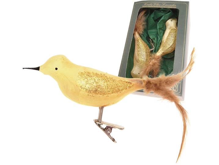 Weihnachtsbaumklammer KREBS GLAS LAUSCHA Amsel, Eislack, unversilbert , gold, B:6cm H:6cm T:17cm, Glas, Weihnachtsbaumschmuck, Weihnachtsbaumklammer, Weihnachtsbaumklammern Glas, mundgeblasen, handgefertigt, Glasvogel