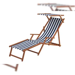 Erst-Holz Liegestuhl blau-weiß Gartenliege Strandliege dunkel Fußteil Sonnendach Tisch Kissen 10-317FSTKH