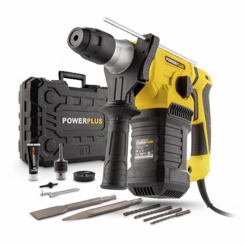 Powerplus Elektrische klopboormachine POWX1197-4 in 1: 1500 W boormachine met hamerboren, beitelen en beitelrotatie, SDS plus, 5 J, inclusief 7 accessoires